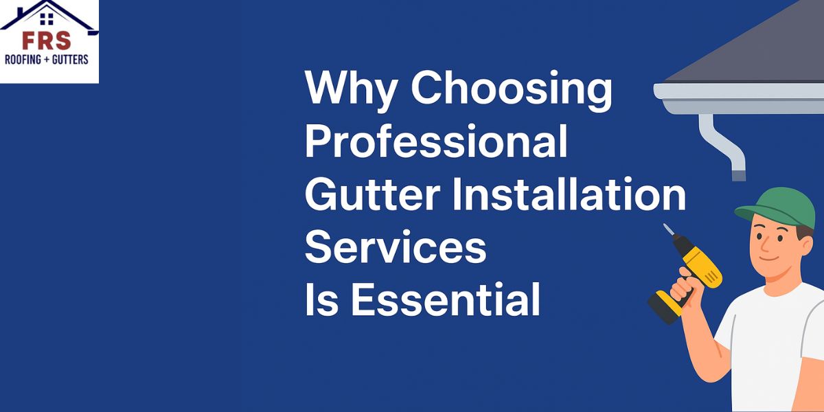 A professional gutter installer holding a power drill while standing beside a house roof gutter system, representing expert gutter installation services.